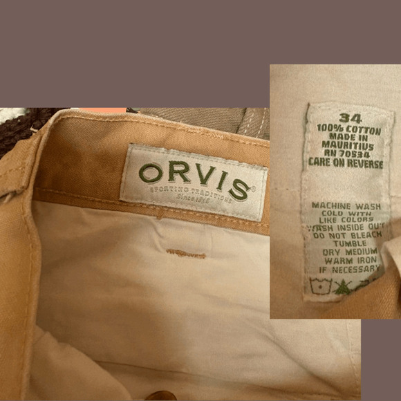 Orvis Waxed Cotton Chinos | Khaki Fieldwear | Size 34 | Vintage - Picture 4 of 5